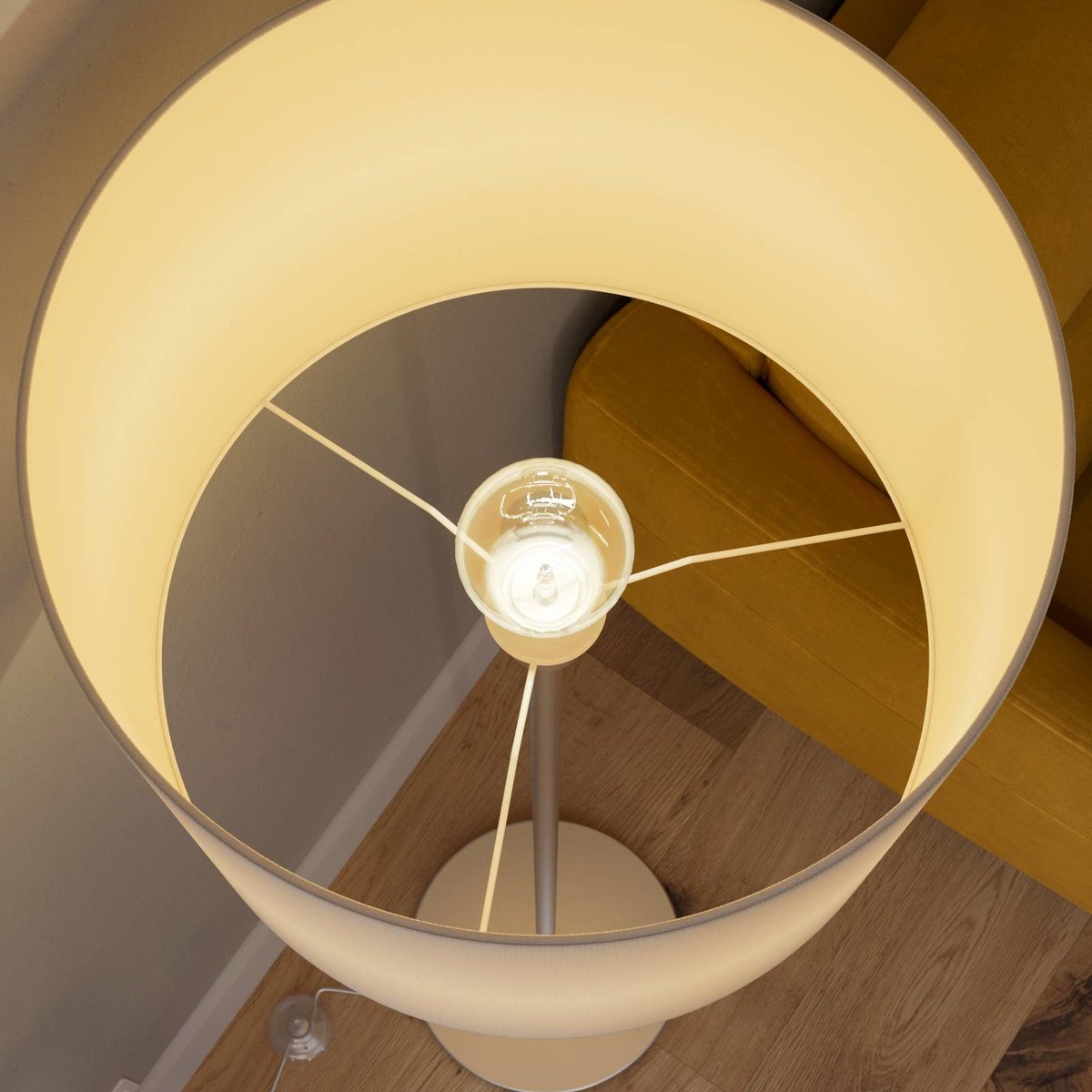 Lampadaire en textile moderne, Everly blanc, nickel mat, LINDBY