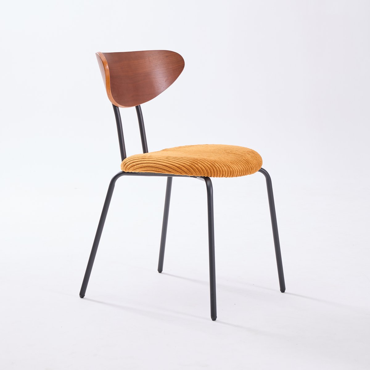 Lot de 2 chaises de salle à manger en bois, métal et tissu, NIBE jaune moutarde, NORDLYS
