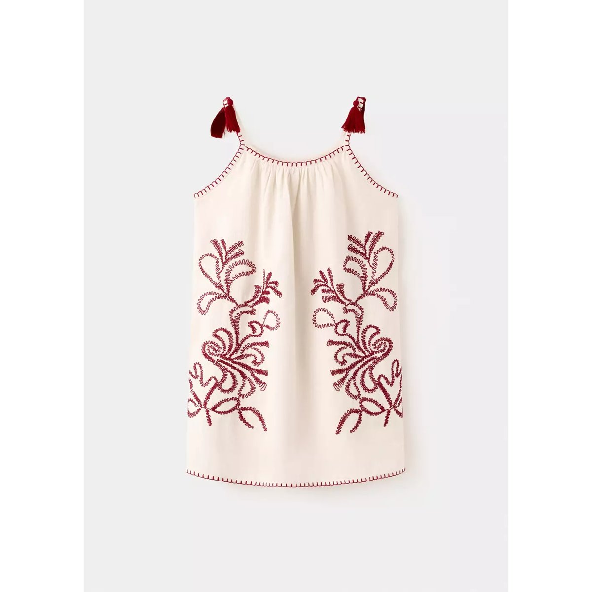 Robe avec détails brodés et franges écru, MANGO KIDS