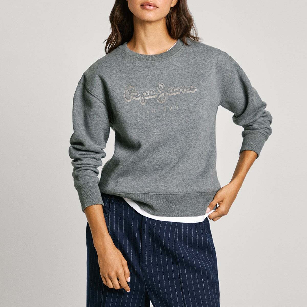Sweat-Shirt À Col Rond Avec Logo gris foncé chine, PEPE JEANS
