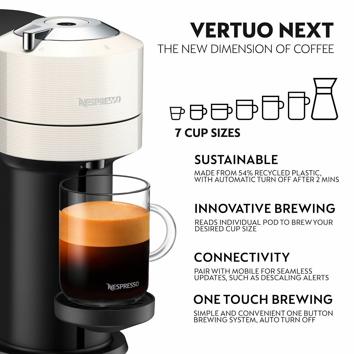 Nespresso by De'longhi Vertuo Next Coffee Pod Machine white, NESPRESSO