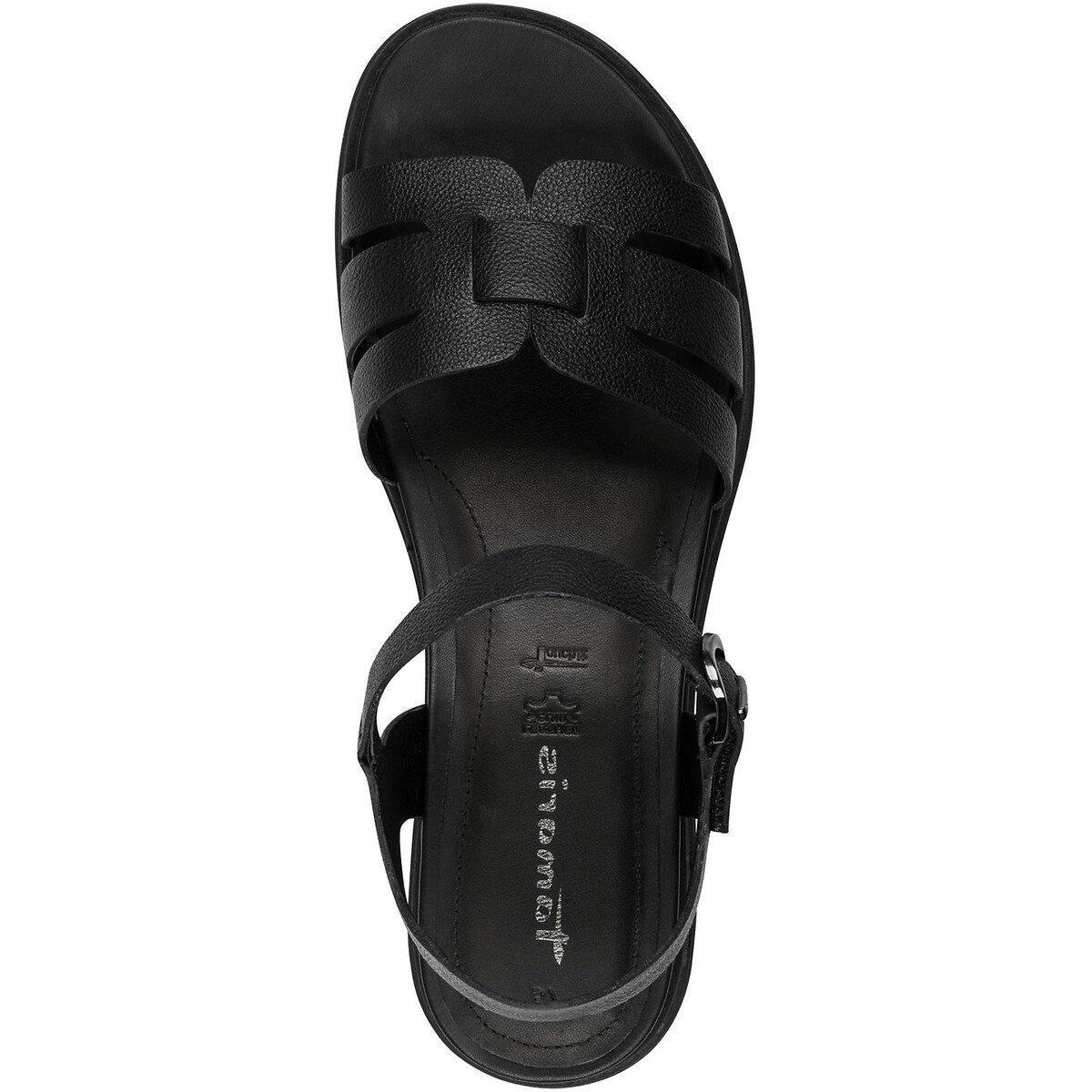 Sandales plates en cuir noir, TAMARIS