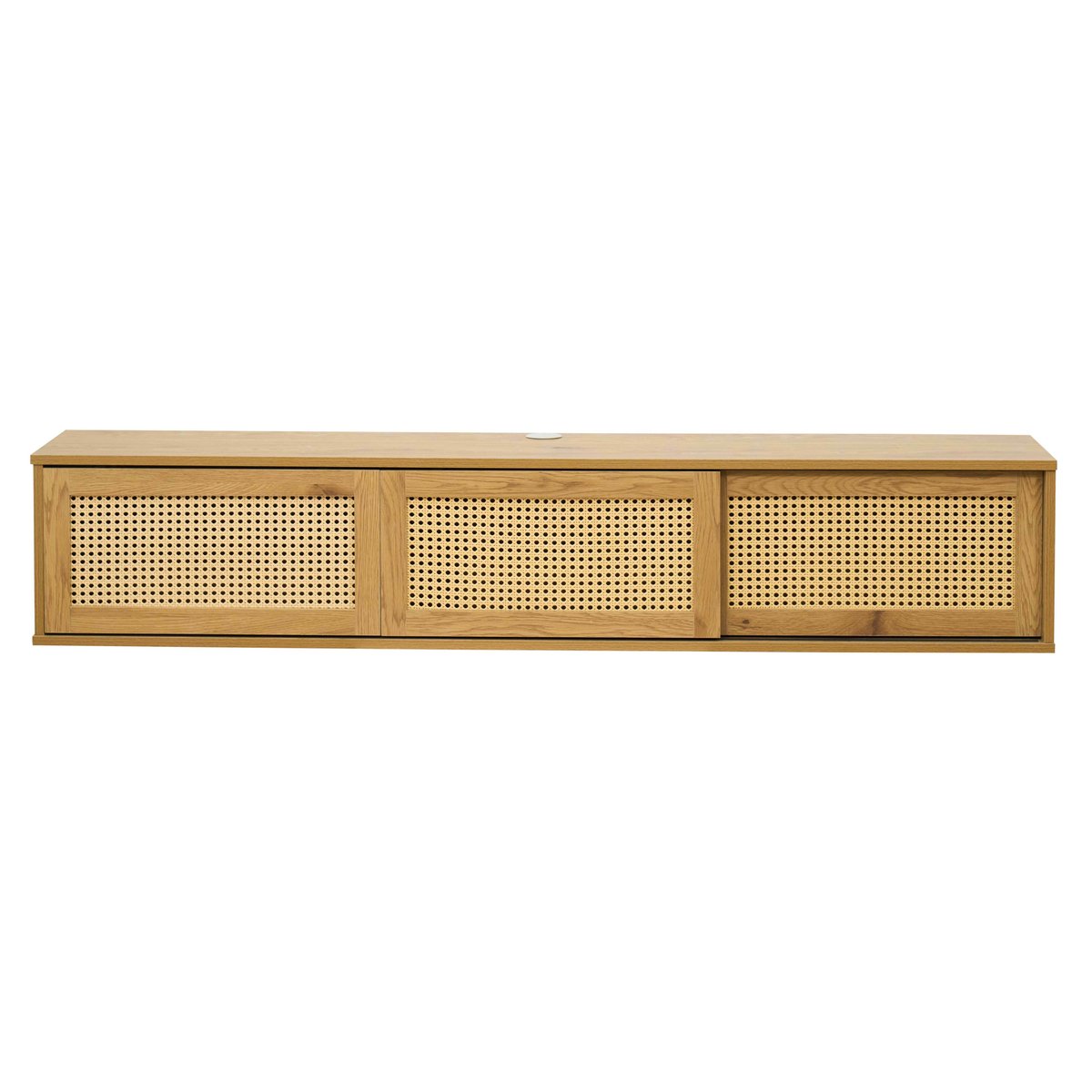 Meuble TV suspendu effet bois clair 160 cm style bohème, JENNY bois clair, OVIALA