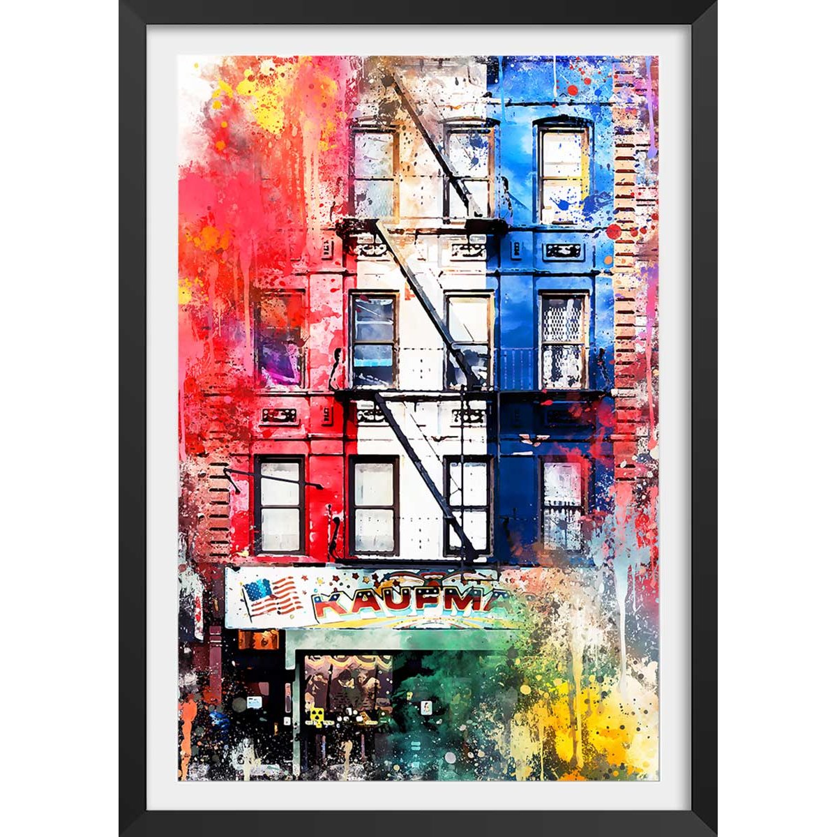 Affiche graffiti new york affiche + cadre en bois - noir, HEXOA