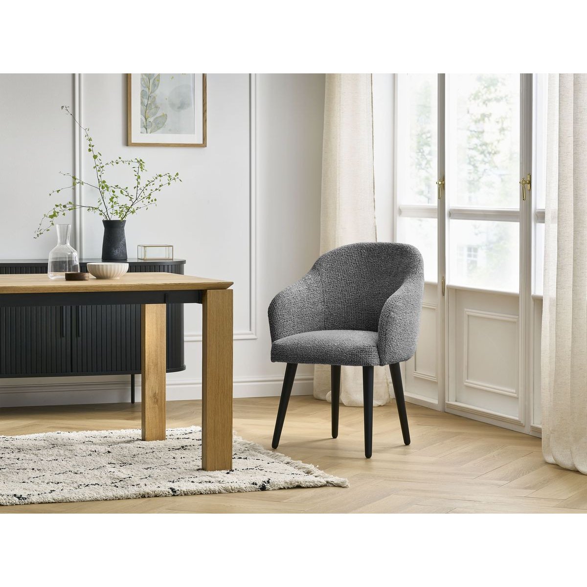 Chaise tissu chiné, SOPHIE gris foncé, BOBOCHIC
