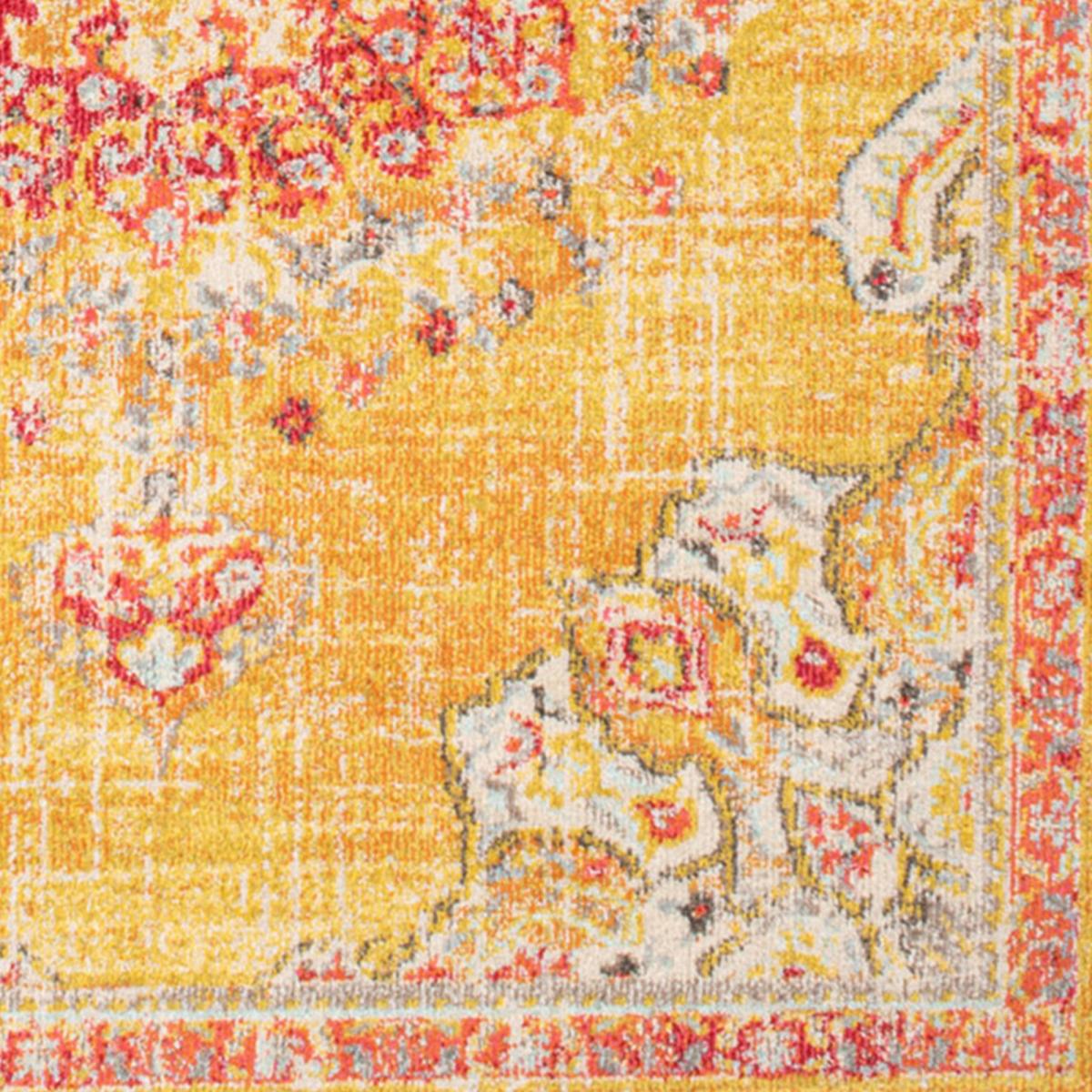 Tapis orient tissé motif traditionnel OLDA jaune, rouge, UN AMOUR DE TAPIS