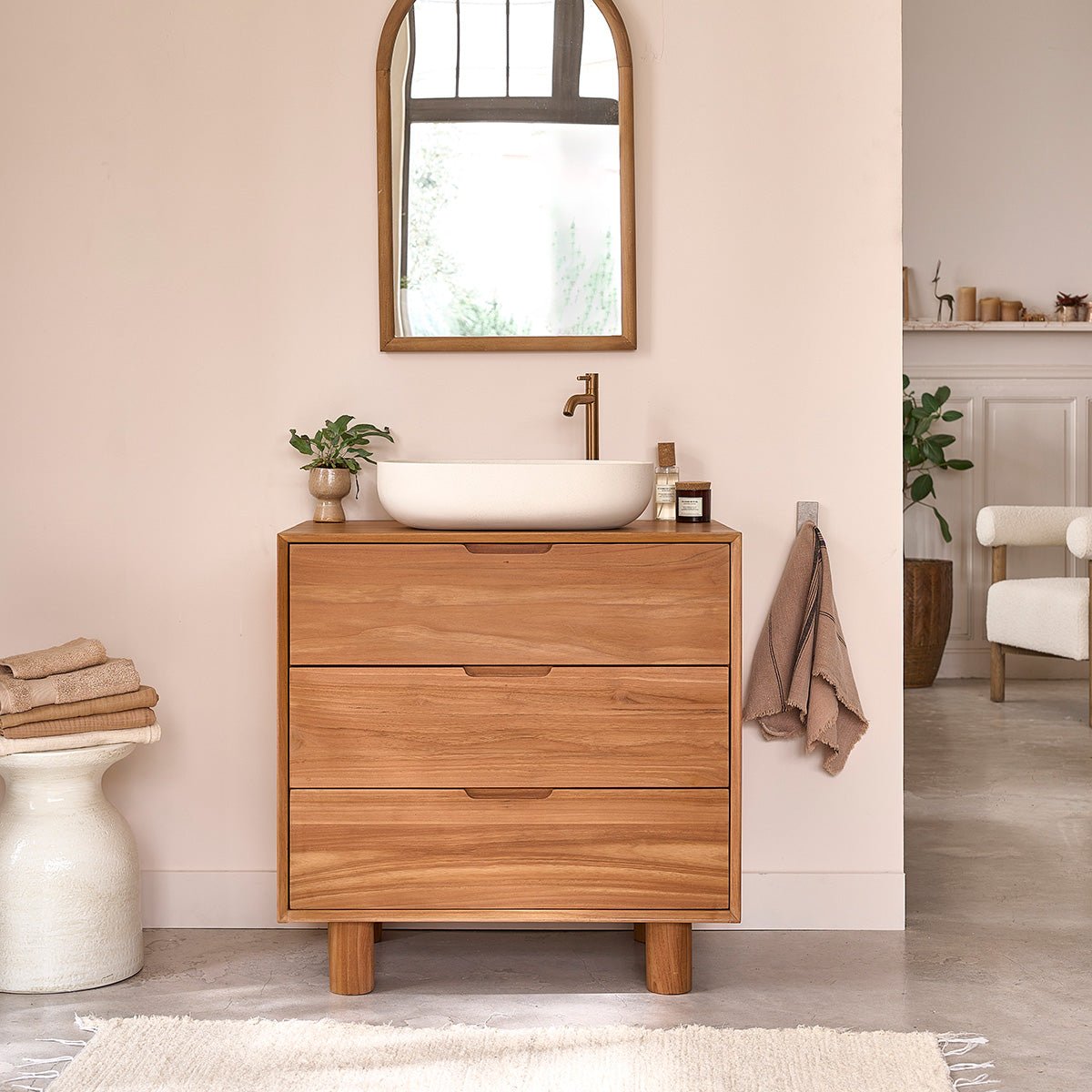 Meuble sous vasque en teck massif 80 cm  GUSTAVE naturel, BERAH GETAH