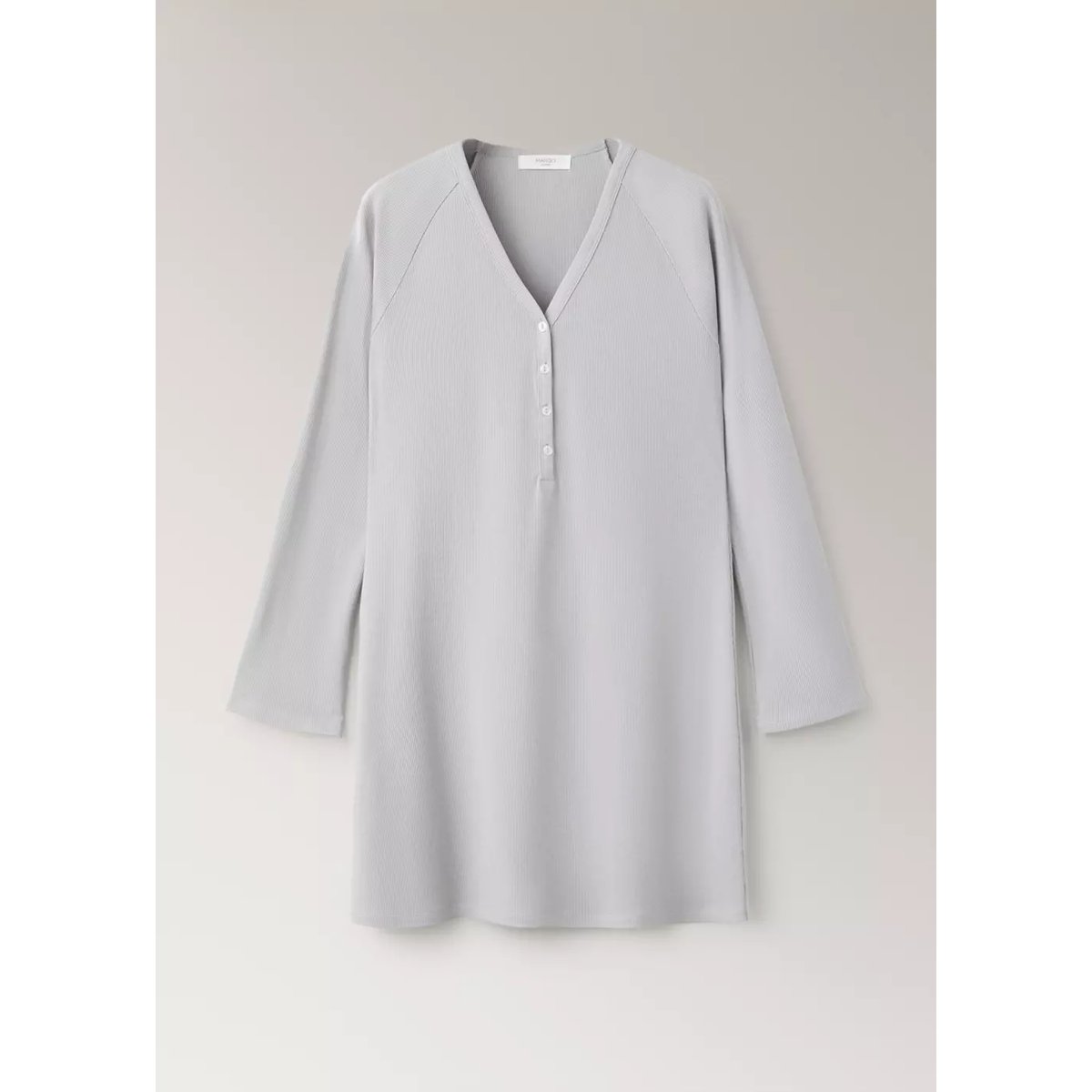 Chemise de nuit en coton et viscose à encolure en V gris, MANGO