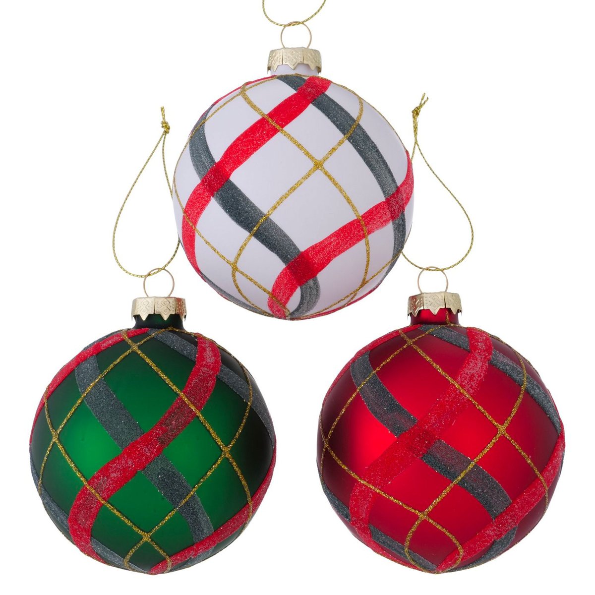 Set de 3 boules de Noël en verre rouge, vert, blanc 10x10cm rouge, WADIGA