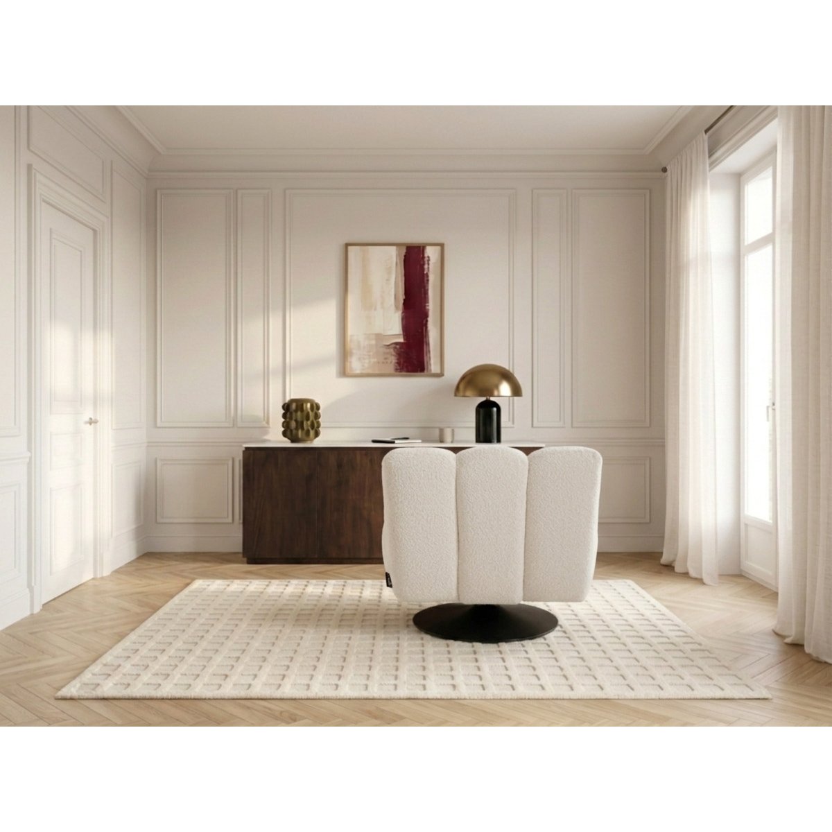 Fauteuil tissu bouclette, JANISSAIRE blanc, BOBOCHIC