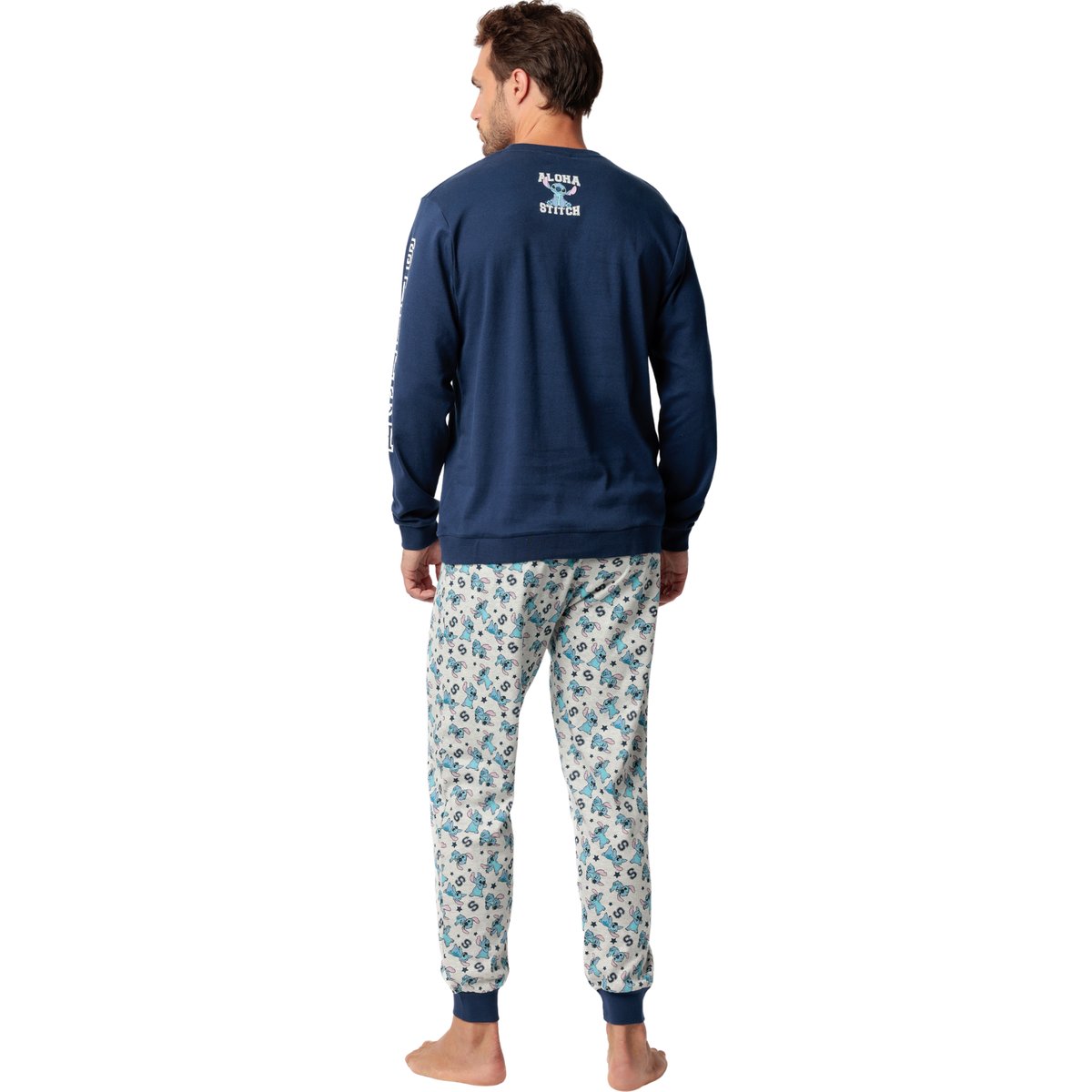 Pyjama velours pantalon top manches longues Aloha Stitch Disney bleu marine, ADMAS