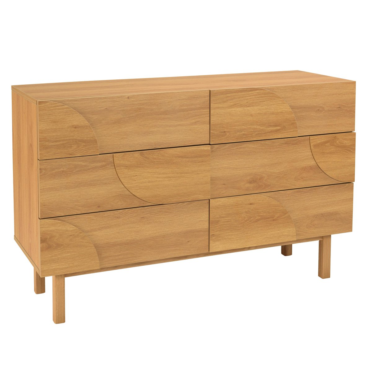 Commode couleur naturelle 6 tiroirs décor motif arrondi ELTON bois naturel, PIER IMPORT