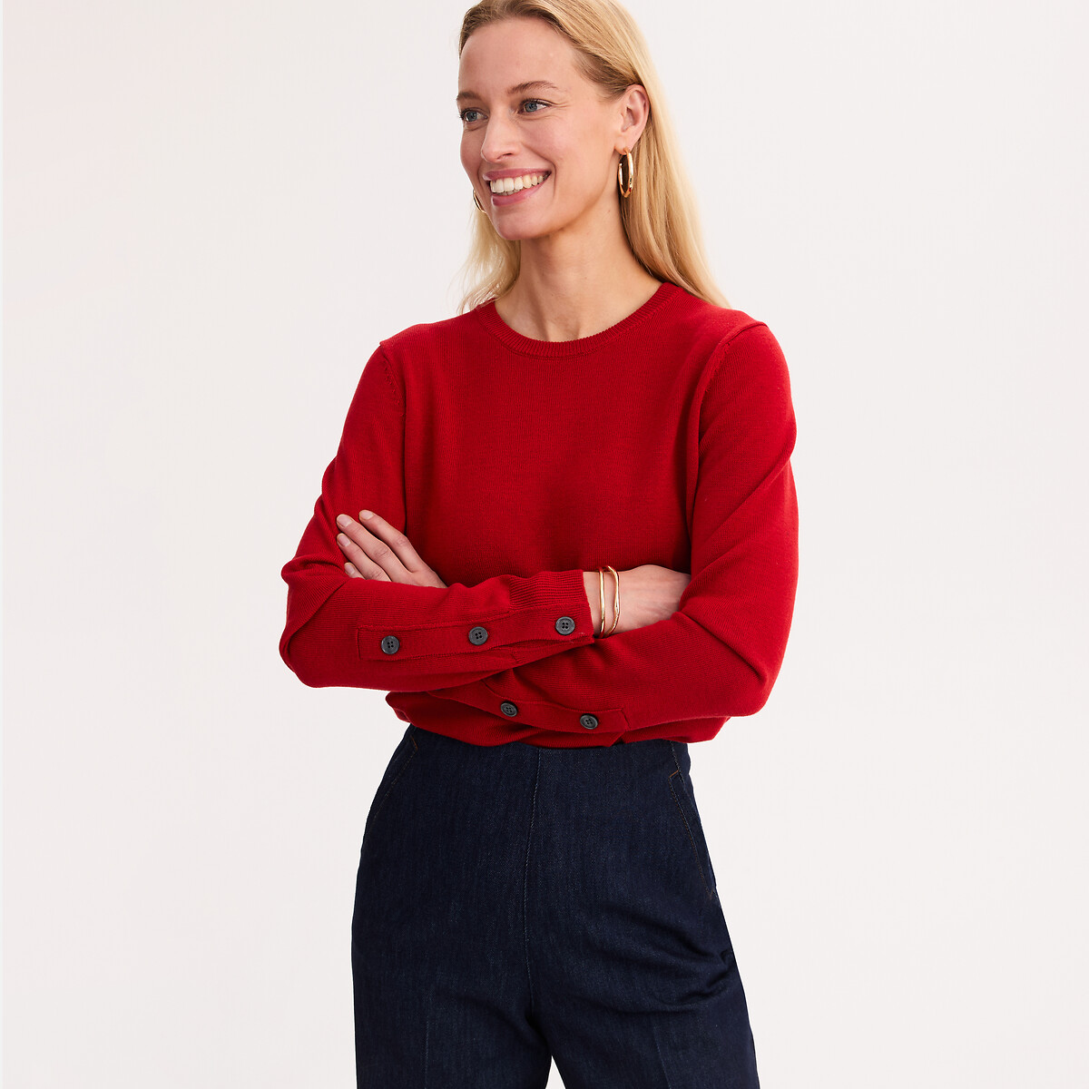Maglione A Girocollo In Maglia Fine Misto Lana Abbigliamento E Accessori Camicie Top La Redoute