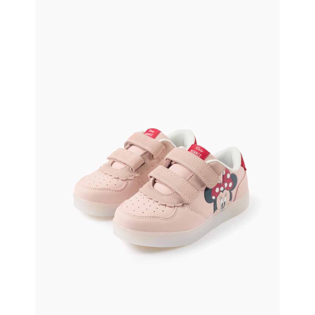 Baskets bi-matière lumineuses avec Minnie rose clair, ZIPPY