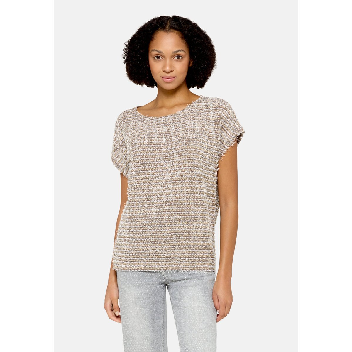 Pull-over en fine maille à fils de fil textile taupe/beige, BETTY BARCLAY