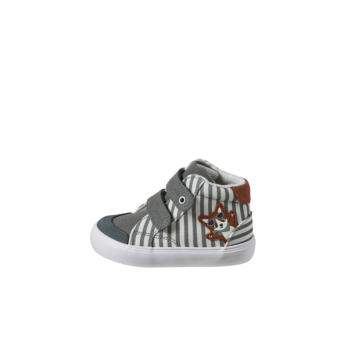 Baskets montantes bébé scratchées rayé gris, VERTBAUDET