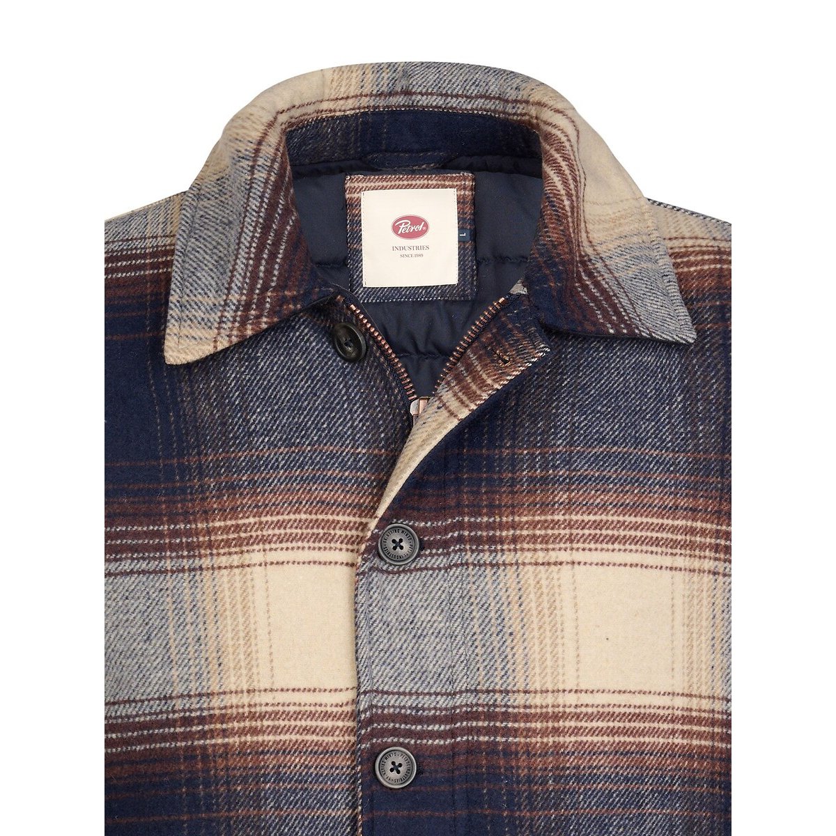 Checked Long Loose Fit Jacket navy checks, PETROL INDUSTRIES