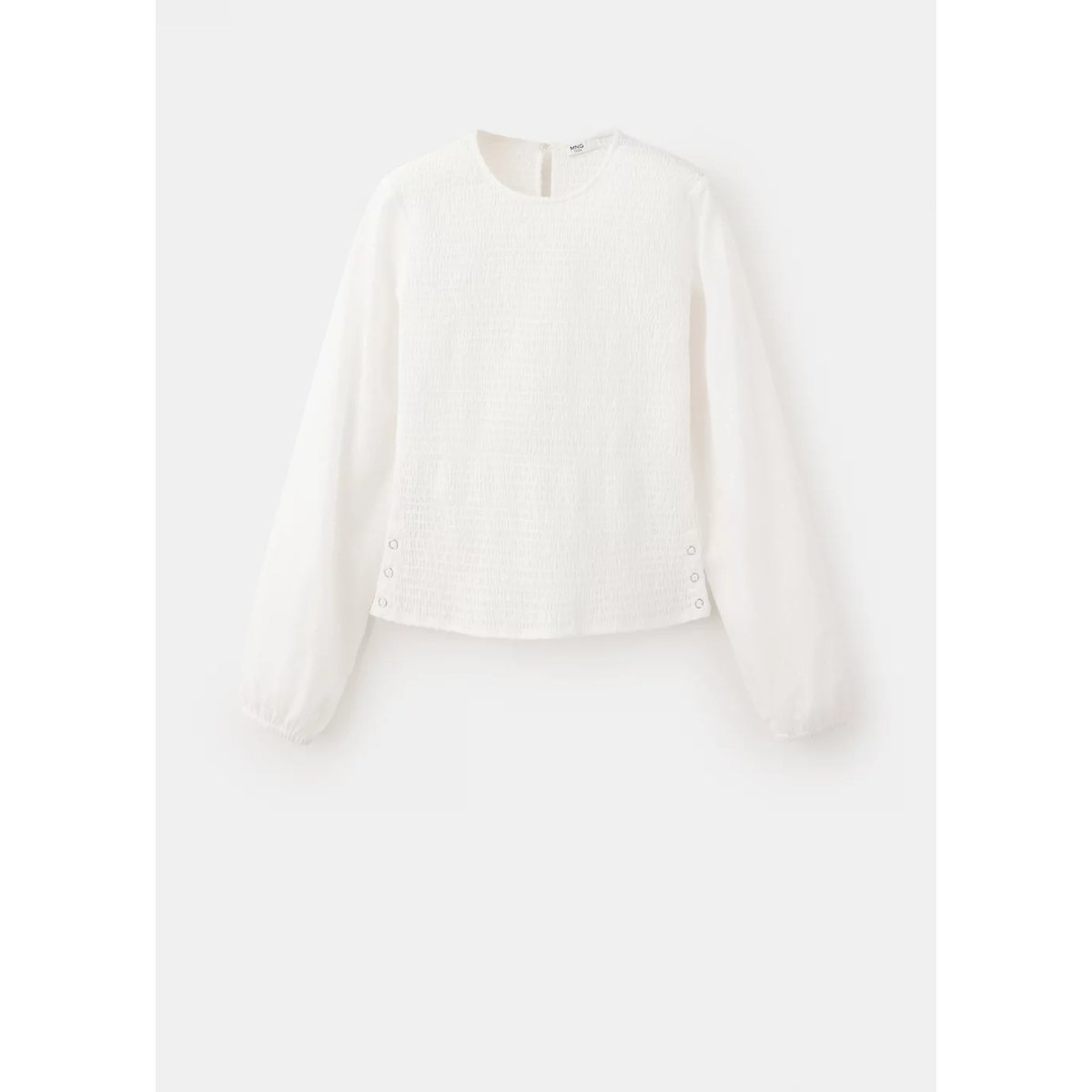 Chemise en coton nid d’abeille avec détail d’anneaux métalliques blanc cassé, MANGO TEEN