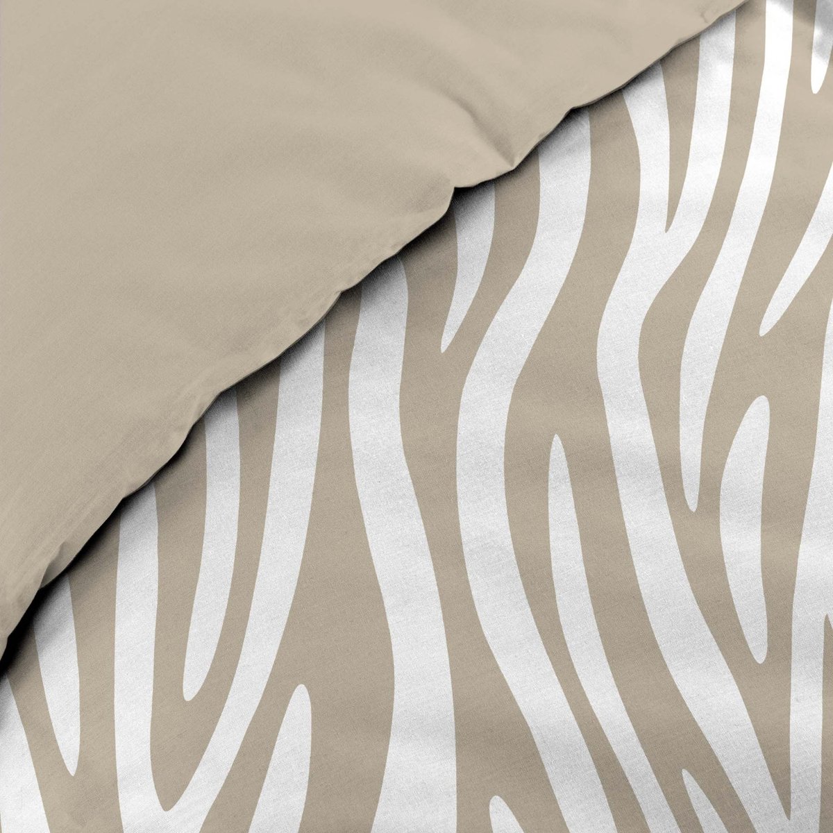 Parure de lit 3 pièces 100 % coton imprimé zèbre housse + taies naturel, DOUCEUR D'INTÉRIEUR