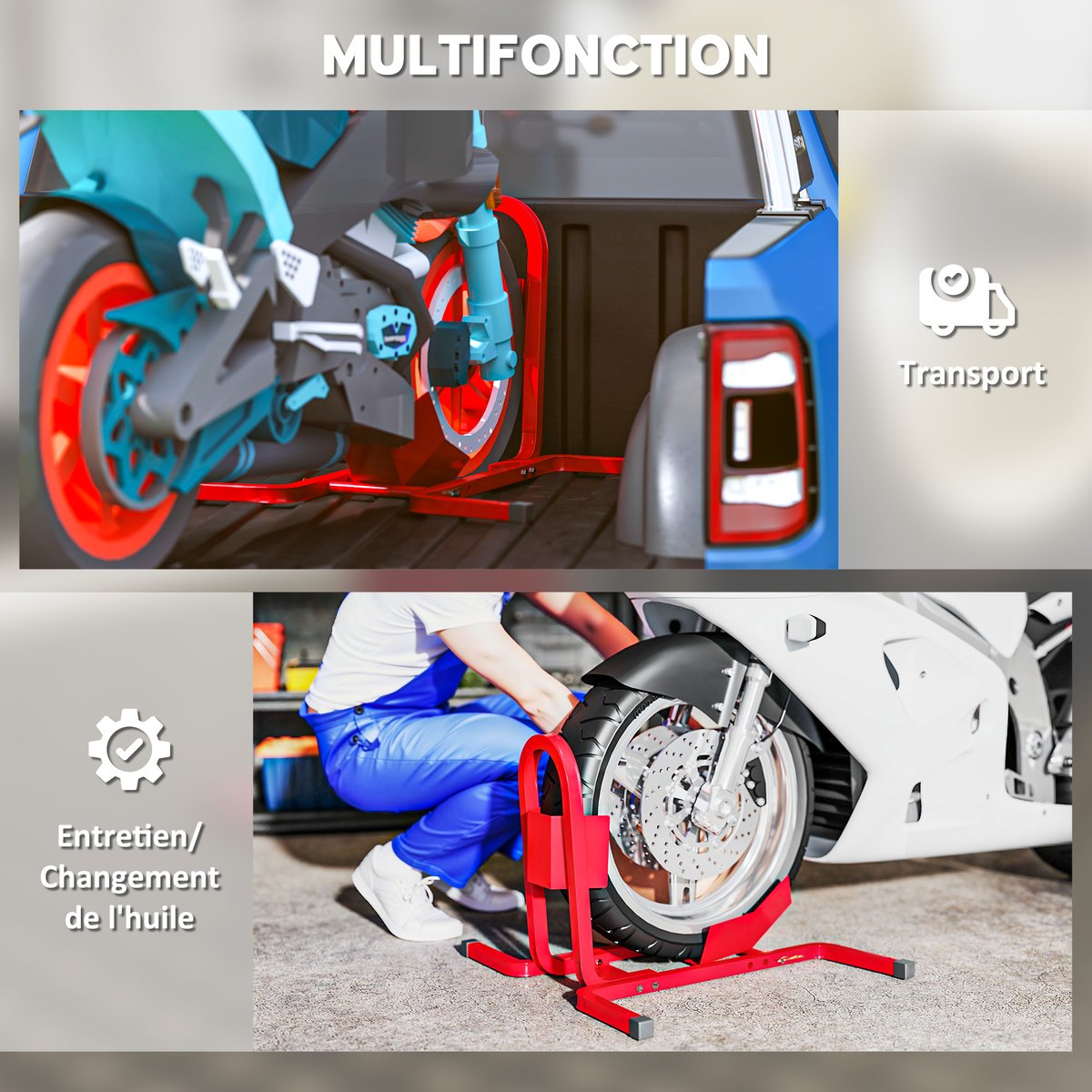 Cale de roue pour moto Métal Rouge rouge, HOMCOM