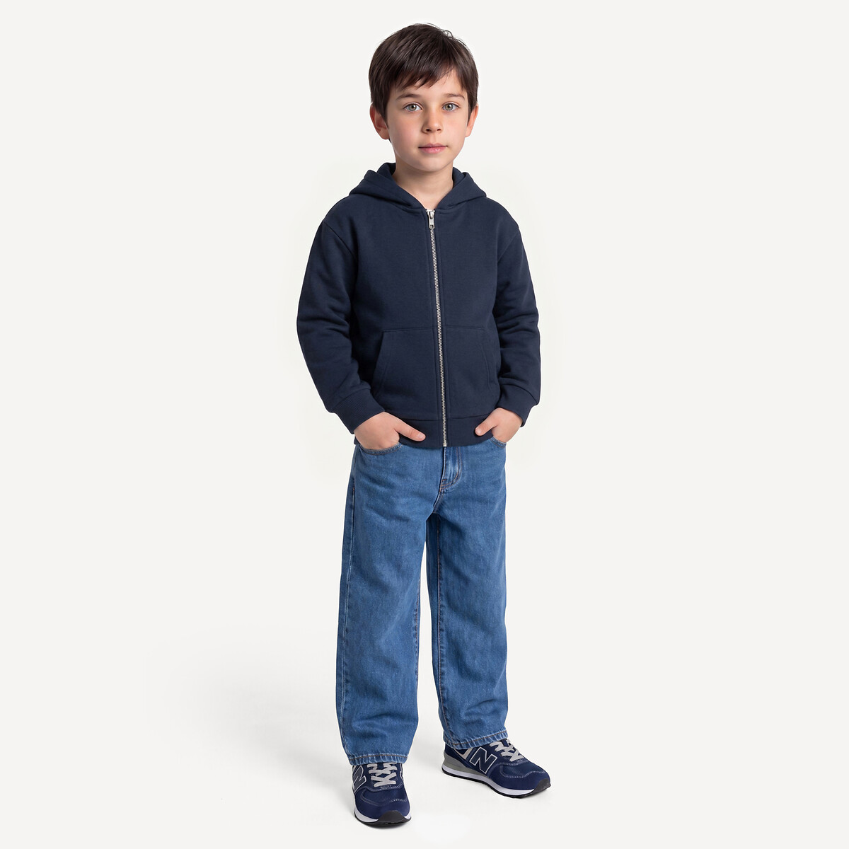 Lot de 2 sweats zippés à capuche en molleton bleu marine + gris chiné, LA REDOUTE COLLECTIONS
