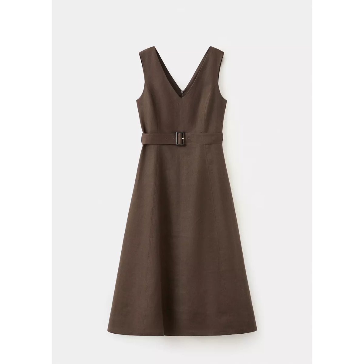Robe midi en lin avec ceinture chocolat, MANGO