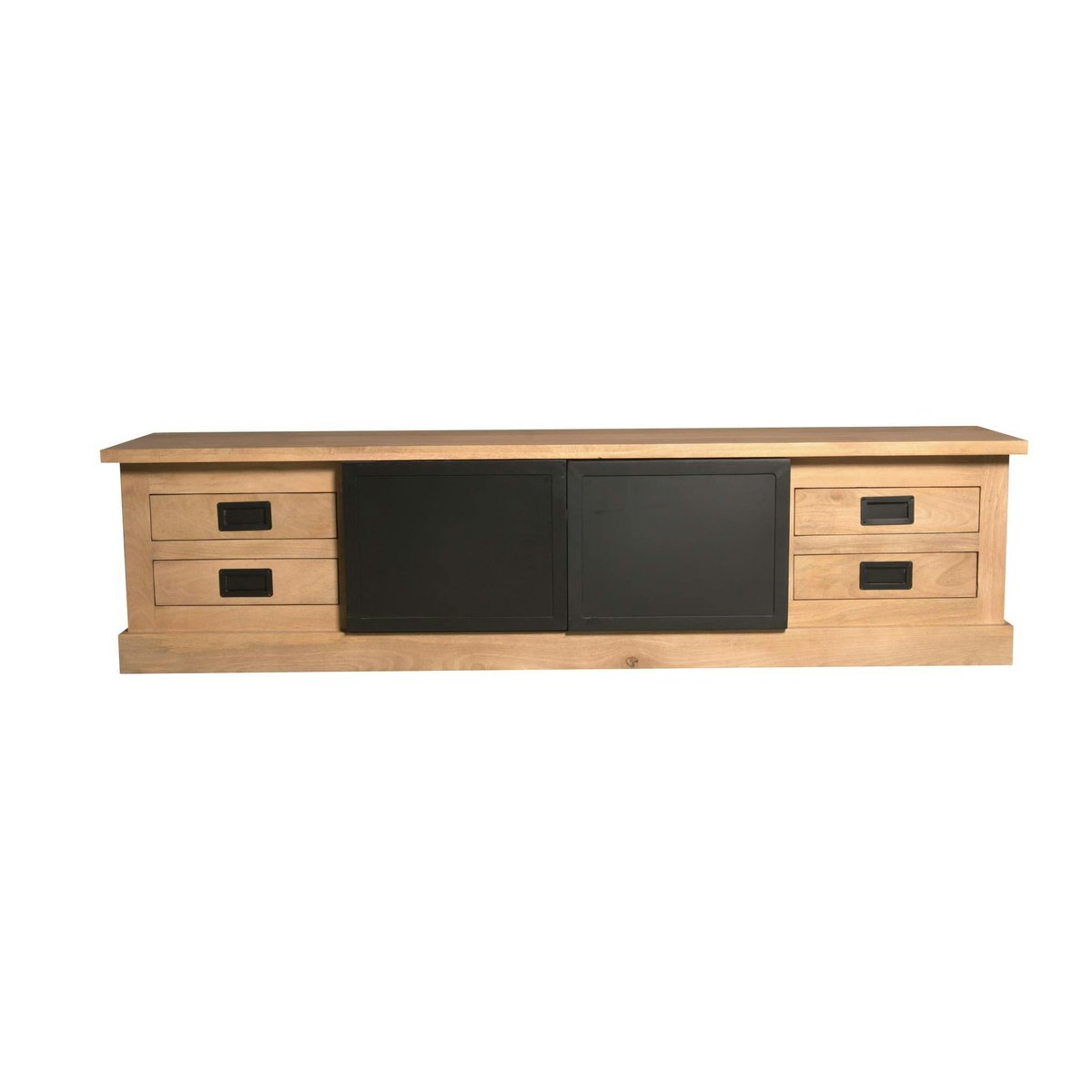 Long meuble TV industriel moderne à portes coulissantes CEYLAN bois naturel, PIER IMPORT