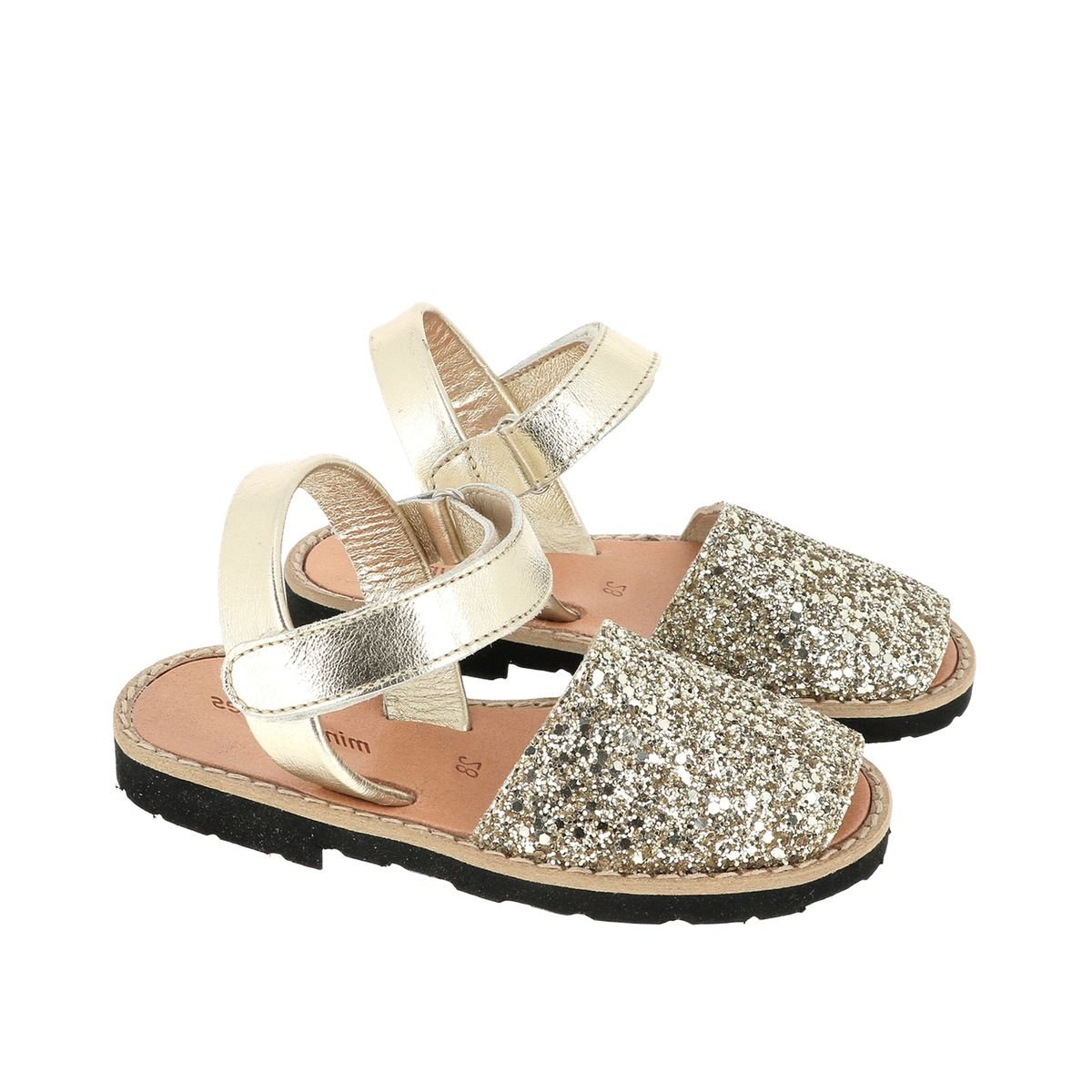 Sandales en cuir AVARCA VELCRO PAILLETTES KIDS doré, MINORQUINES