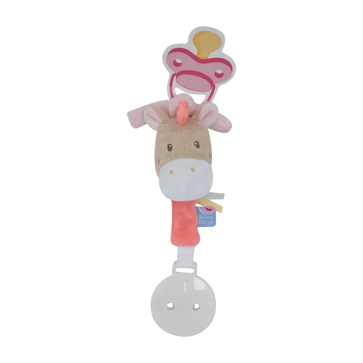 Attache tetine cheval rose rose, SUCRE D'ORGE