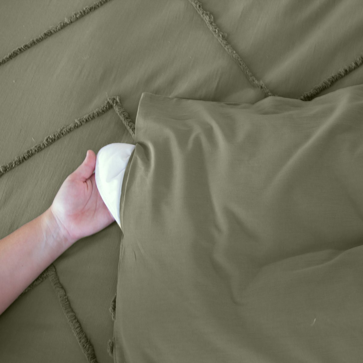 Parure de lit coton tuftée géométrique vert, COTE DECO