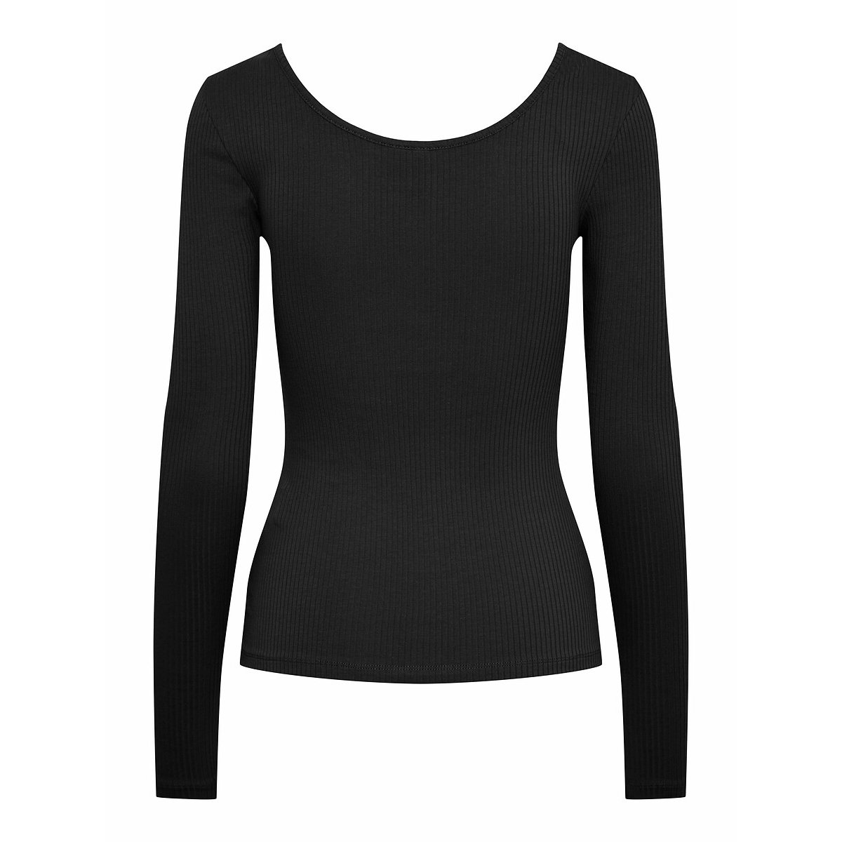 T-shirt manches longues, effet côtelé noir, PIECES