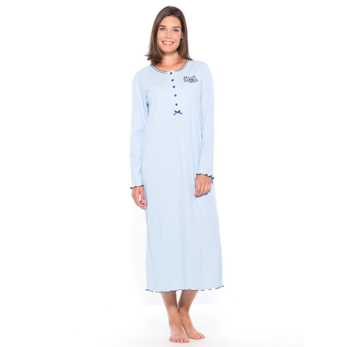 Chemise de nuit longue coton bleu, DAXON