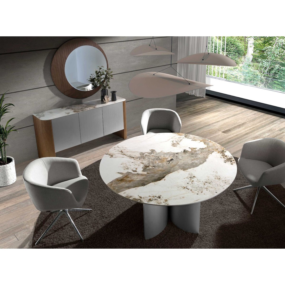 Buffet en bois argenté, noyer et plateau en marbre de porcelaine blanc | noyer | argent, ANGEL CERDA