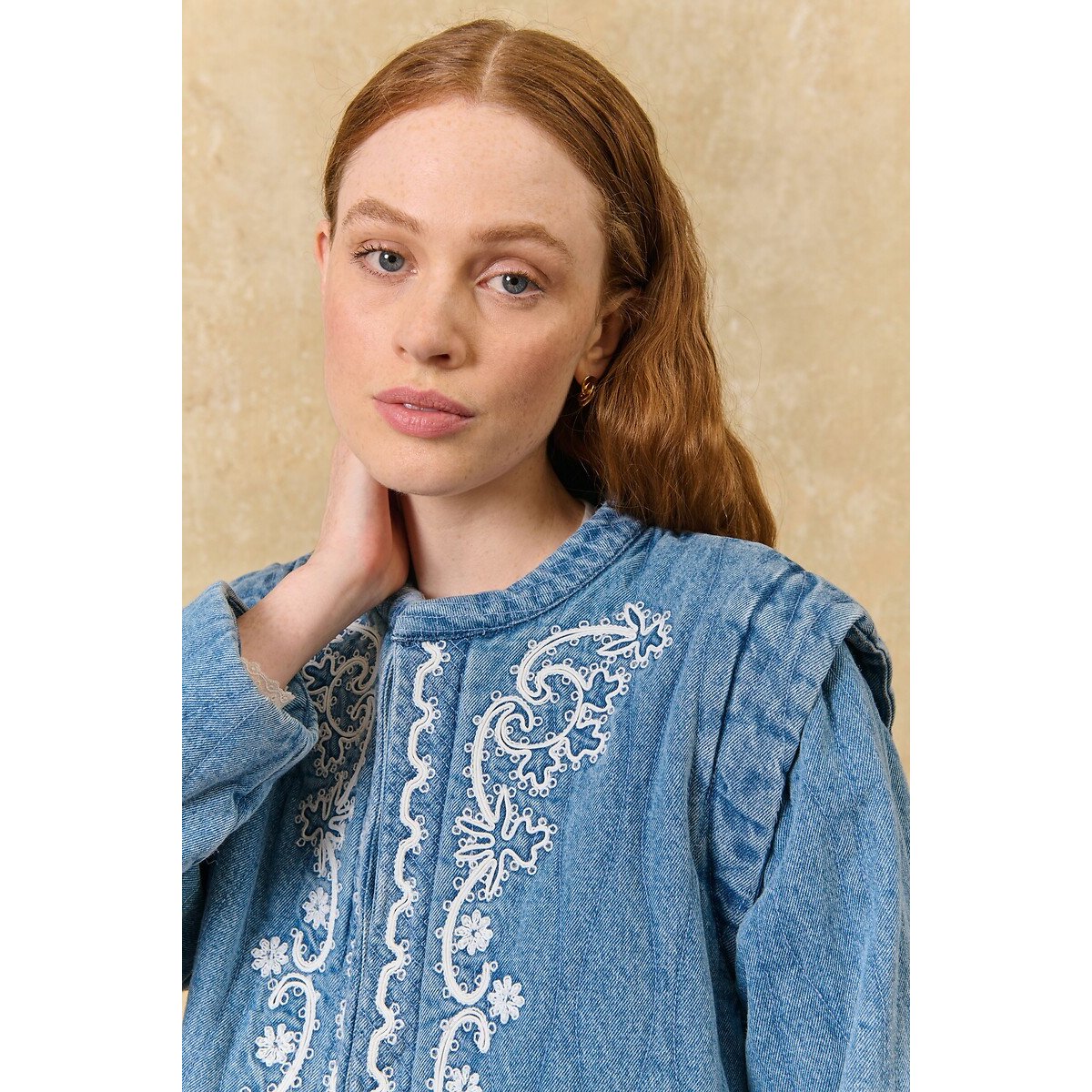 Geborduurd denim jasje met ronde hals, HORICIA stoned blue, LOUISE MISHA