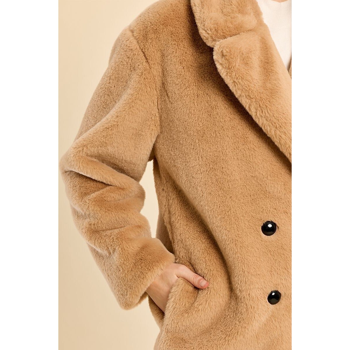 Manteau en tissu duveteux, col tailleur beige, MOLLY BRACKEN