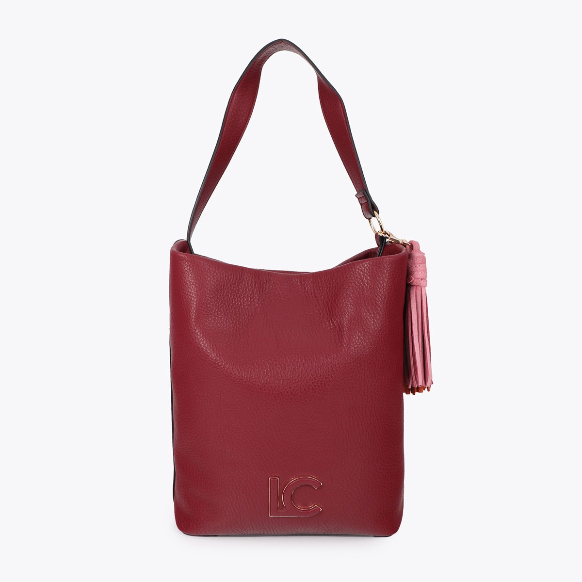 Sac à main avec pompons bordeaux, LOLA CASADEMUNT
