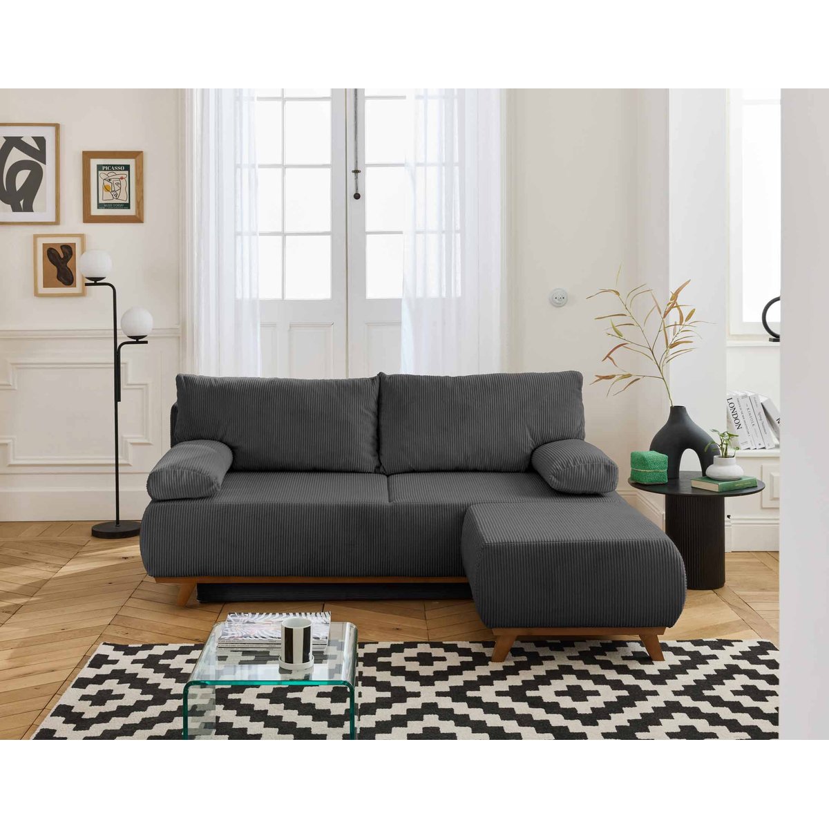 Canapé Convertible 4 places - CRISTAL gris foncé, BEST MOBILIER