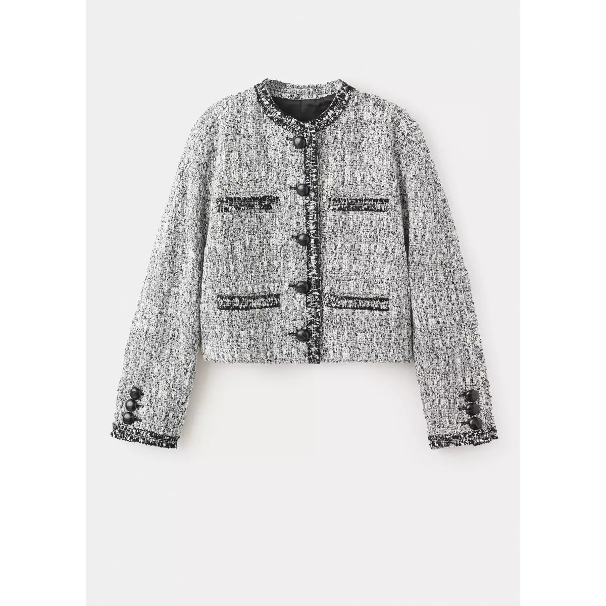Veste tweed bords effilochés noir, MANGO
