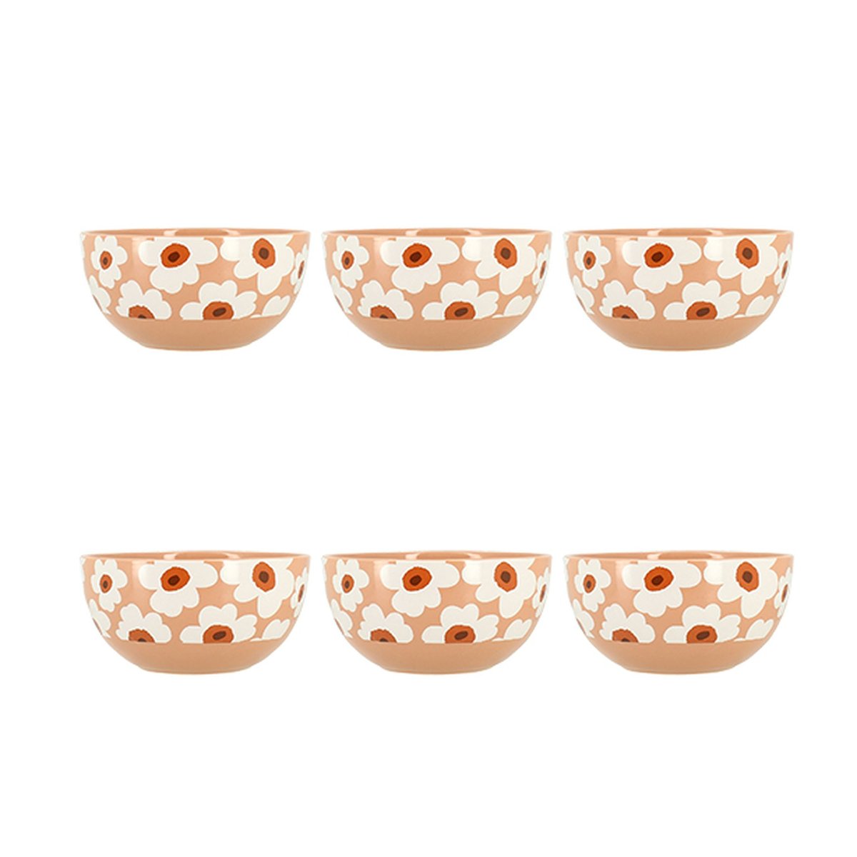 Lot de 6 bols en grès 55cl, MARGUERITE blanc-terracotta, NOVASTYL