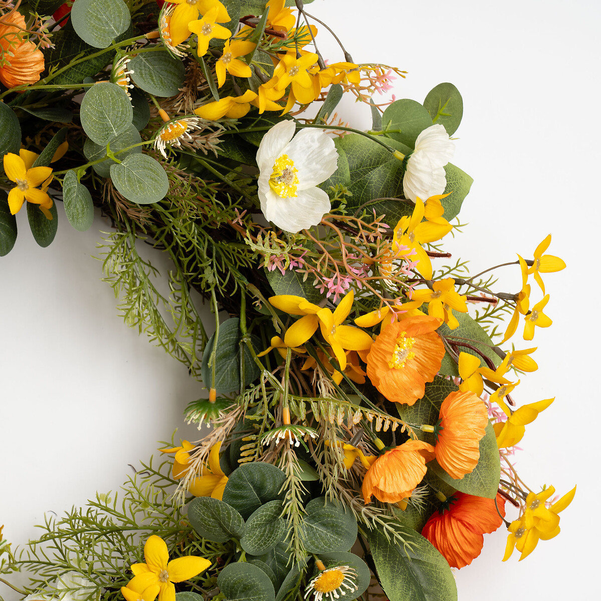 60cm Rustic Forsythia & Poppy Wreath yellow, SO'HOME