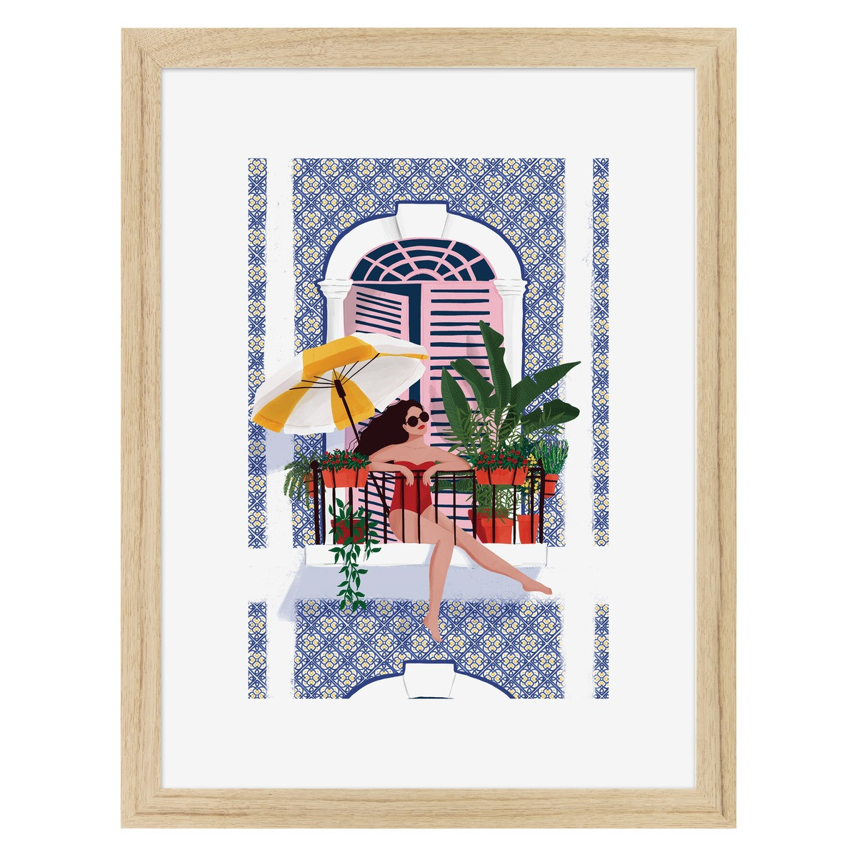Affiche encadrée Sun, cadre en chêne, 30x40cm multicolore-bois massif fsc, CEANOTHE