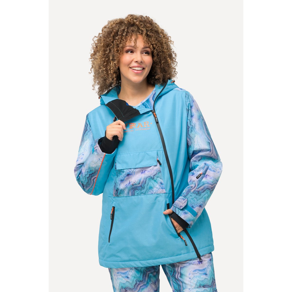 Veste à capuche technique, tissu imperméable bleu minéral, ULLA POPKEN