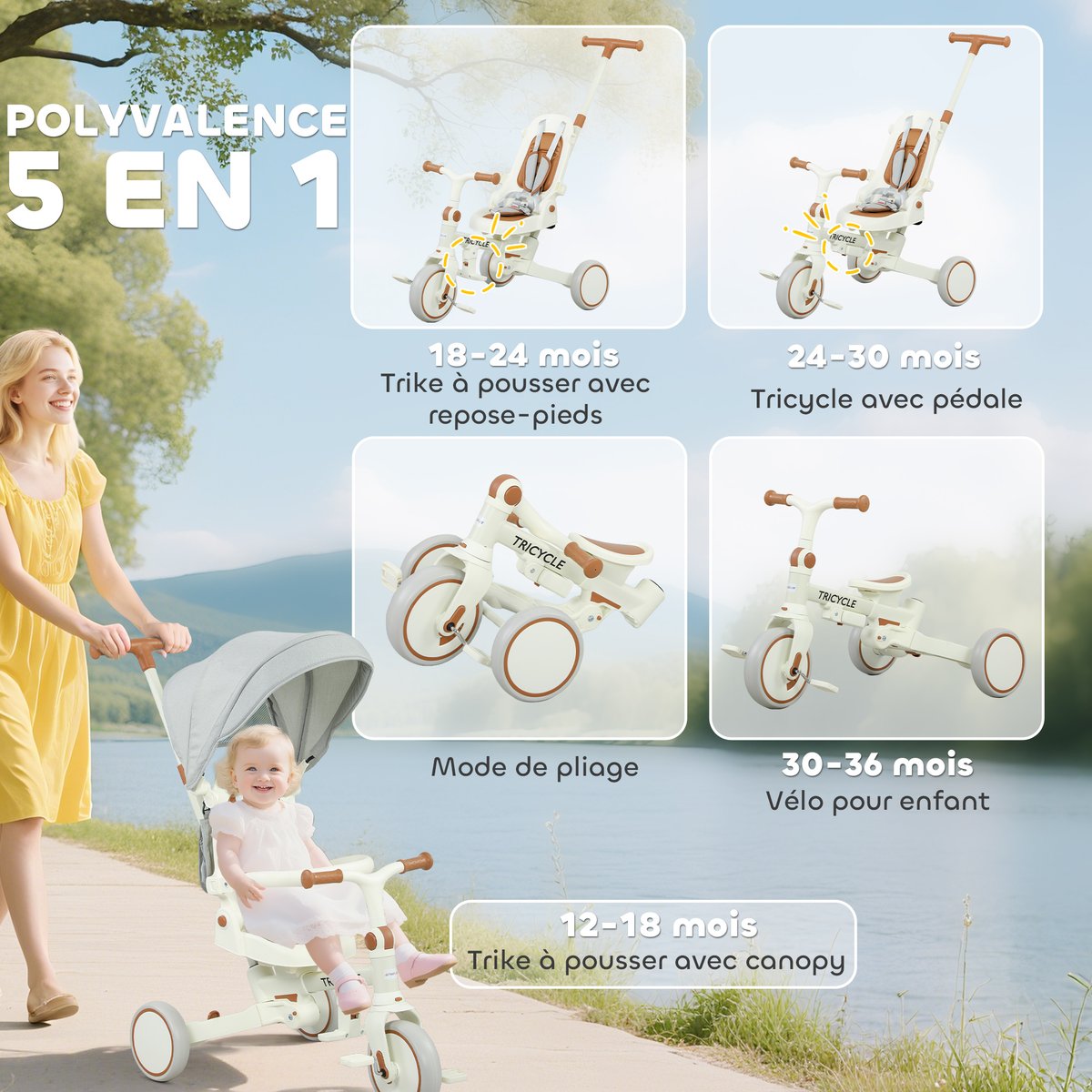 Tricycle pour enfants Aluminium Crème crème, AIYAPLAY