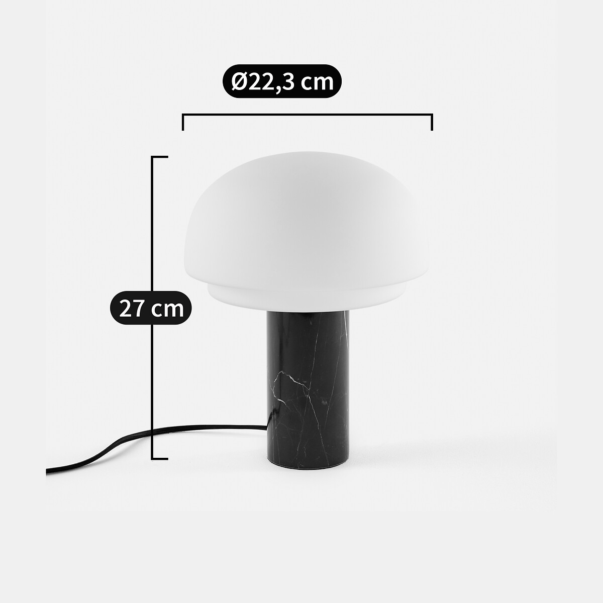 Lámpara de mesa, vidrio opalino y mármol, altura 27 cm, AGATHILDA negro, LA REDOUTE INTERIEURS