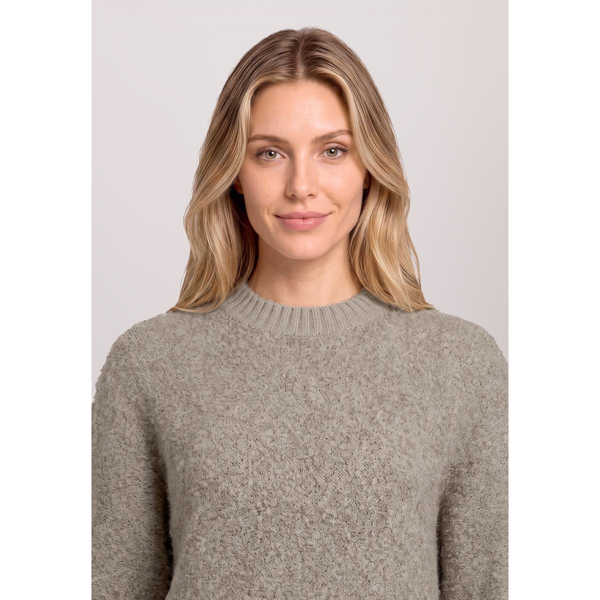 Pull-over en maille à bordures côtelées taupe melange, BETTY & CO