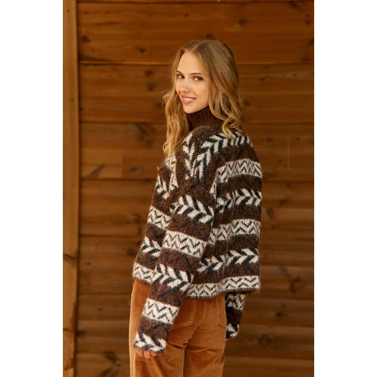 PULL imprimé ethnique MASHA 16-marron/ecru, LA PETITE ETOILE