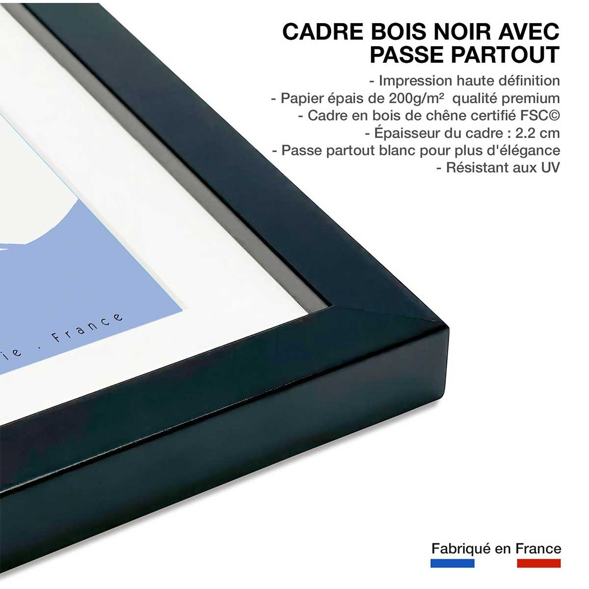 Poster ski courchevel affiche + cadre en bois - noir, HEXOA