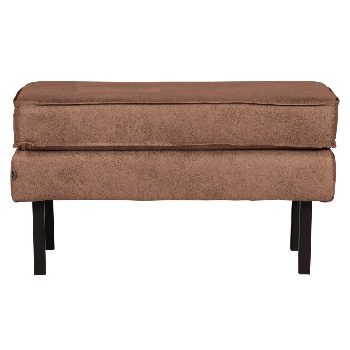 Pouf cuir recyclé et repose-pieds en fer RODEO cognac, WOOOD