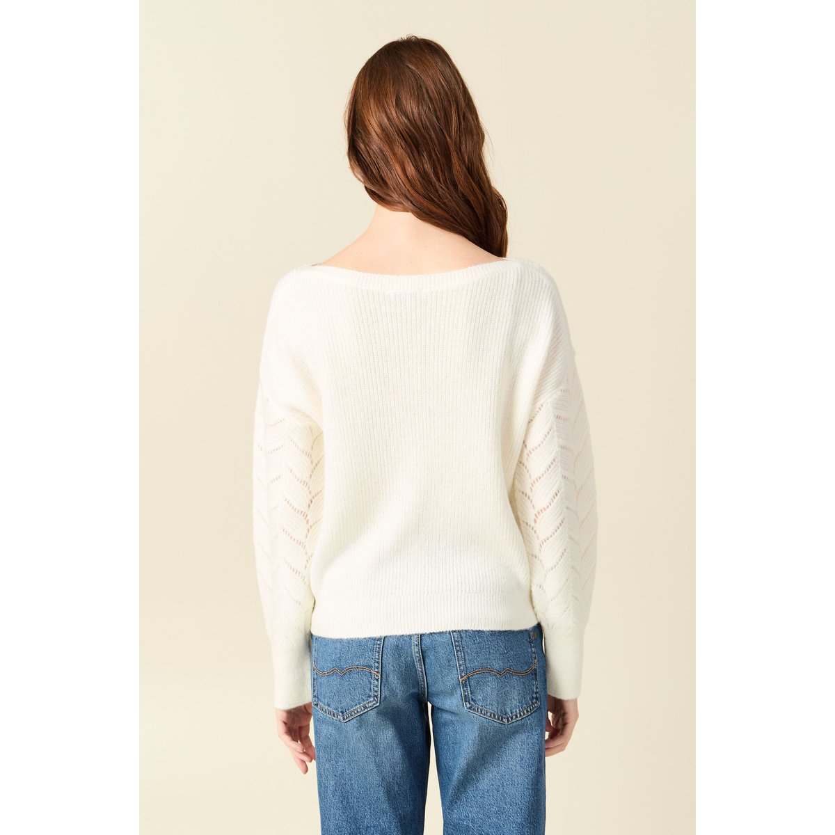 Pull ajouré col bateau manches longues ecru, BONOBO