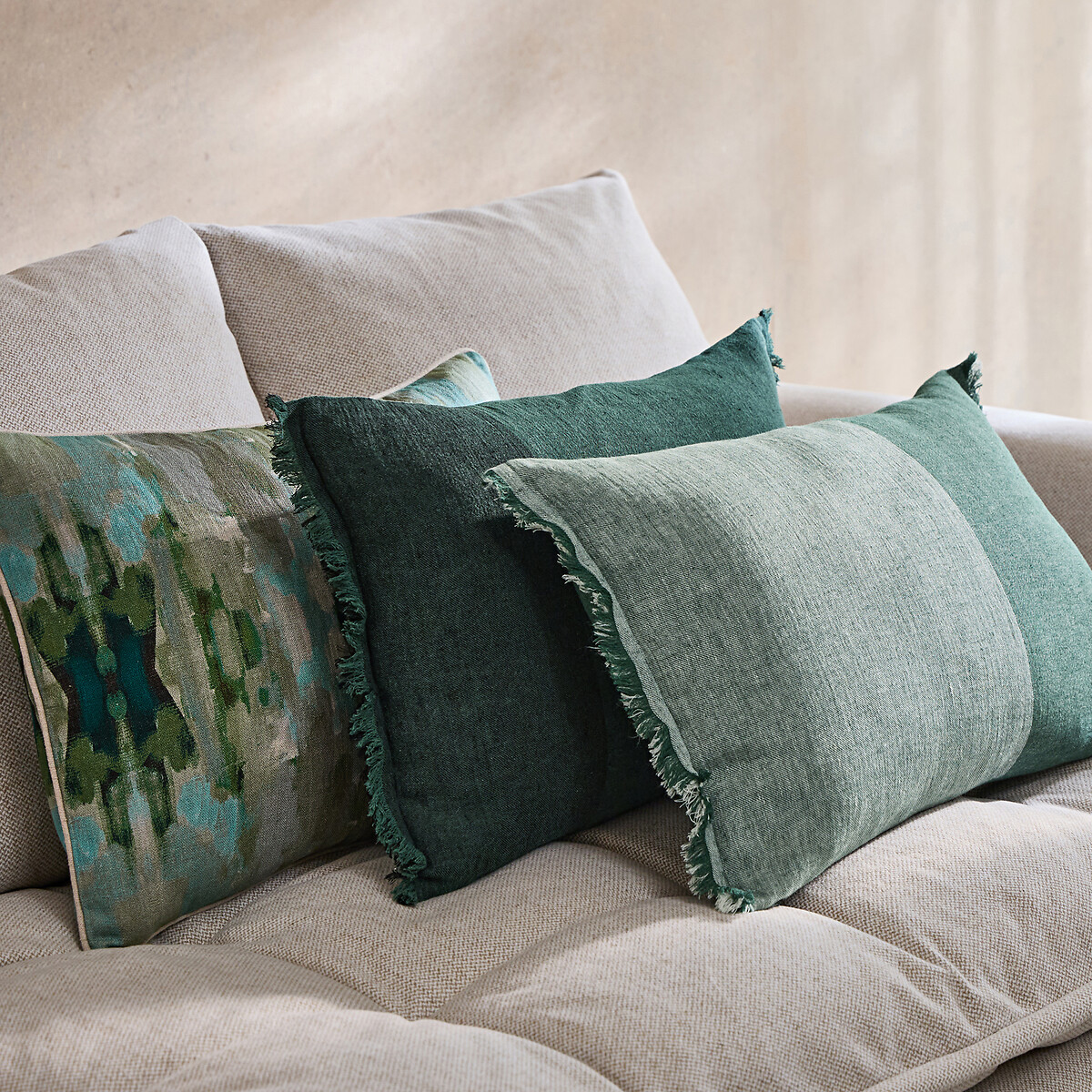 Housse de coussin bicolore en lin et coton, LLOYD eucalyptus, AM.PM